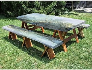 Marble Picnic Fitted Tablecloth and Bench Seats Table Cover, Abstract art painting marble texture, for Outdoor/BBQ/Camping, 28 x 72 Inch