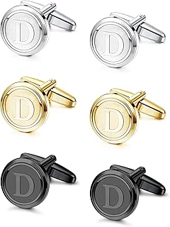 LOLIAS 3 Pairs Initial Cufflinks For Men Classic Mens CuffLinks Set Letter Cuff Links for Casual to Formal with Gift Box Silver Black Gold Cufflinks for Father Husband