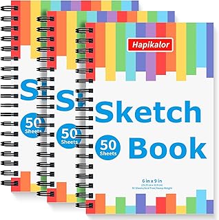 Drawing Pad for Kids, Sketch Pads 50 Sheets, 3-Pack Spiral Bound Drawing Books Bulk 6" x 9 " Children Coloring Drawing Paper for Crayons Pencils, Art Supplies for Kids 9-12, Stocking Stuffers for Kids