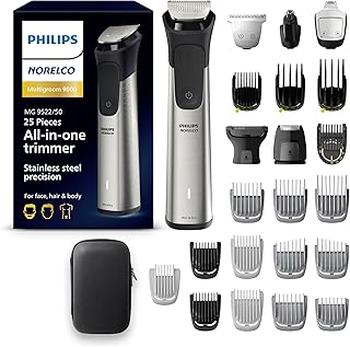 Philips نوريلكو NEW Multi Groomer. مجموعة حلاقة للرجال مع 27 إعداد طول للحية والرأس والوجه والجسم حقيبة سفر - دقة من الستانلس ستيل. لا حاجة لزيت الشفرة. MG9522/50