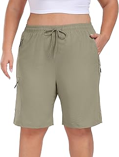 MoFiz Women's Plus Size Shorts Hiking Cargo Shorts Quick Dry Golf Active Shorts Lightweight Summer Shorts with Pockets, Grey Khaki, XL