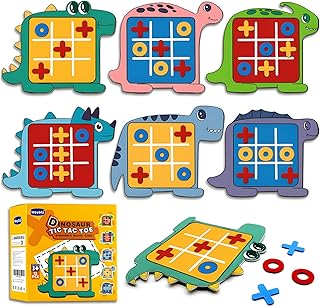 Tic Tac Toe Game for Children, Board Game for Children and Family, Felt Nine Grid Tic Tac Toe Game Board, Dinosaur Style, Portable Fidget Toy, for 2-6 Years, Educational Toy, Travel Game for Children