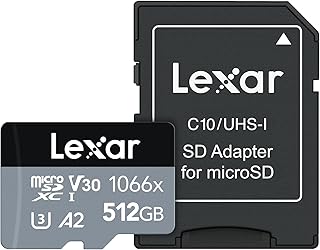 ليكسار بطاقة microSDXC احترافية 1066x 512GB UHS-I مع محول SD، C10، U3، V30، A2، فل اتش دي، 4K UHD، قراءة حتى 160 ميجابايت/ثانية، لكاميرات الحركة والطائرات بدون طيار والهواتف الذكية المتطورة والتابلت