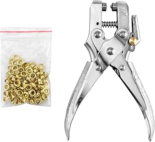 QWORK Eyelet Hole Punch and Press Plier، 2-in-1 Snap Fastener ، مع 100 قطعة من الحلقات العيينة