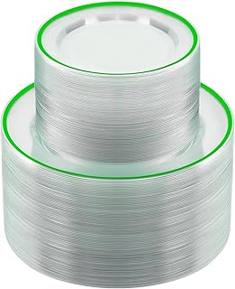 BESTSTAR 200PCS Green and Clear Plastic Plates, Green Disposable Plate Set with 100 Dinner Plates and 100 Dessert Plates for Party, St. Patrick's Day