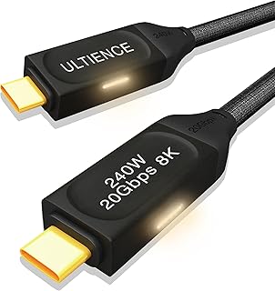 كيبل USB 4 الكل في واحد مع مصباح LED ذكي بطول 5 قدم لكيبل ثاندربولت 3، شحن 240 واط 20 جيجابايت في الثانية نقل بيانات 8K فيديو نوع C لماك بوك ايباد برو اير جالكسي اس 23 اس 22 الترا بلس ماك ميني لاب