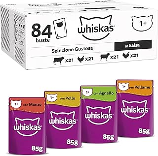 Whiskas 1+ Wet Cat Food Classic Selection in Sauce, 84 x 85 g (1 Bulk Pack) - High Quality Wet Food for Adult Cats in 84 Portion Bags