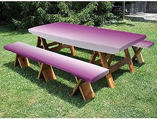 Ombre 72" Polyester Picnic Table and Bench Fitted Tablecloth, 3-piece set, perfect for party outdoor patio, 28 x 72 Inch Violet Purple