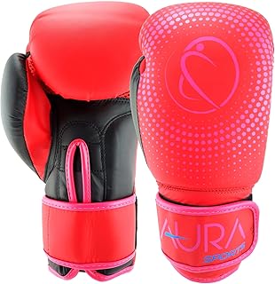 AURA Boxing Gloves Men Women|Pro Leather Training Sparring for Boxing, Kickboxing, MMA, Muay Thai|Adult Heavy Bag Workout Gloves|Kickboxing Gloves with Hook and Loop Closure