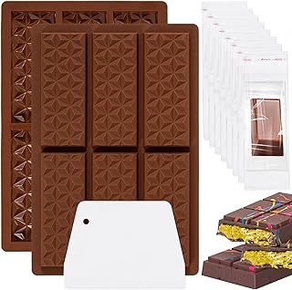 2 Pcs Silicone Chocolate Moulds, Deep Molds with 100 Candy Bags and Scraper, Dubai Chocolate Molds