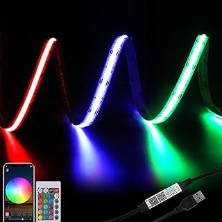 شريط اضاءة LED سي او بي RGB USB بطول 5 قدم، شريط اضاءة متغير اللون 5 فولت، شرائط اضاءة ذكية للتحكم في مزامنة الموسيقى عبر التطبيق، شريط اضاءة LED متعدد الالوان مع جهاز تحكم عن بعد لتزيين الغرفة