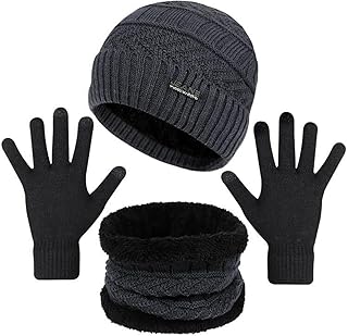 3-Pieces Winter Beanie Hats, Scarf and Touch Screen Gloves Set for Men and Women, Warm Knit Cap Set