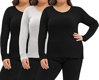 3 Pcs Plus Size Thermal Shirts for Women Long Sleeve Fleece Lined Underwear Top Women Crew Neck Base Layer Underwear