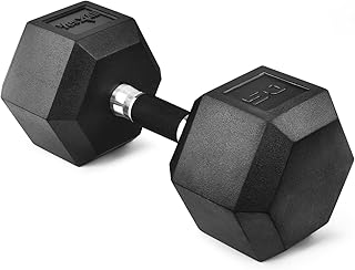 Yes4All Rubber Grip Encased Hex Dumbbells – Hand Weights With Anti-Slip 5-50 LBS Single