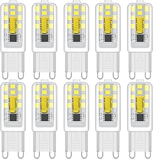 مصابيح LED G9 من زيي، 3 واط، ابيض بارد 6000 كلفن، 300 لومن، تعادل 30 واط هالوجين، بدون وميض، غير قابلة للتعتيم، مصباح موفر للطاقة للثريا وديكور المنزل واكثر من 10 قطع