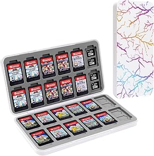 FYY Nintendo Switch Game Case - Nintendo Switch Game Holder for Nintendo Switch Cartridge Case with 24 Game Card Slots & 48 Micro SD Card Slots, White Lightning Pattern Switch Game Card Case Hard