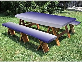 Ombre 72" Polyester Picnic Table and Bench Fitted Tablecloth, 3-piece set, perfect for party outdoor patio, 28 x 72 Inch Indigo White