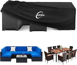 Kipiea Waterproof Garden Furniture Covers, 420D Oxford Fabric Patio Tables and Chairs Windproof Cover, Outdoor Anti-UV Table Cover, Rectangular Black – 242 x 162 x 100 cm