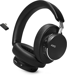 AKG سماعات راس لاسلكية فوق الاذن بخاصية الغاء الضوضاء من ان 9 هايبرد، دونجل USB-C 2.4GHz وبلوتوث وصوت عالي الدقة وخاصية الغاء الضوضاء التكيفية الحقيقية، جودة مكالمات فائقة معتمدة من زووم (اسود)