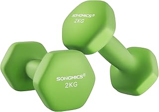 SONGMICS Set of 2 Dumbbells, 2 x 2 kg Hand Weights with Neoprene Coating, Hexagonal Dumbbells Pair, Home Workout, Fitness Training Exercise