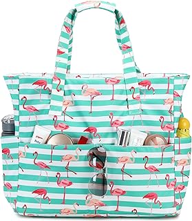 LEDAOU Large Beach Tote Bag Women Waterproof Sandproof Zipper Beach Tote Bag for Pool Gym Grocery Travel with Wet Pocket