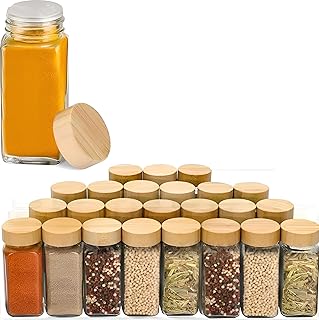 WHISKET - 100 ML | Glass Spice Jars with Bamboo Shaker Lids,Spices & Seasonings Sets Organizer Spice Containers, Airtight Food Canisters (10)