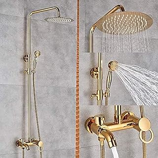 Shower Kits, Bathroom Shower Set Faucet Bath Shower Mixer Tap 8 Inch Rainfall Head Shower System Bathtub Faucet With Hand Spray Wall Mounted-Black Bronze A2,Gold