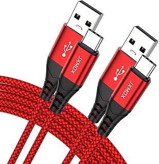 جيه اكس موكس كيبل USB C للشحن السريع 3 امبير، (عبوتان 3 اقدام) من USB A الى USB نوع C سلك مضفر لموبايل ايفون 15 برو وسامسونج جالاكسي S20 الترا S10 S9 S8 بلس نوت 10 9 8، A32 A12 A10 A11 A20 A21 A51 A71