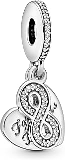 Moments Women's Sterling Silver Forever Friends Heart Cubic Zirconia Dangle Charm for Bracelet