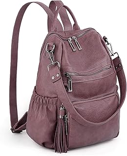 Women Backpack Purse PU Washed Leather Convertible Ladies Rucksack Tassel Zipper Pocket Shoulder Bag