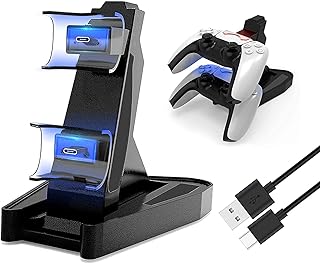 اي وينر شاحن وحدة تحكم مزدوج الشحن متوافق مع بلاي ستيشن 5 دوال سينس قاعدة شحن محطة سريع USB مزدوجة مؤشر LED