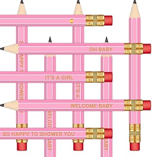 فوسنود 50 قطعة - اقلام رصاص نصف شحذ مع ممحاة، اقلام رصاص مسبقة الشحذ لحفلات استقبال المولود الجديد، 4 انش (للبنات - بينك)