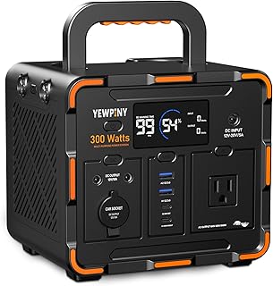 YEWPINY EM300 Portable Solar Station, 259Wh LiFePO4 Battery, 65W USB-C PD Fast Charging, 600W Peak, AC/DC/USB-A Outlets for Camping, Home and Emergency Use