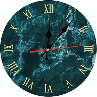 astylishome Wall Clocks for Living Room Green Gold Marble Abstract Modern Silent Non Ticking 10 Inch Round Clock Decorative for Kitchen Bedroom Office Battery Operated 1005