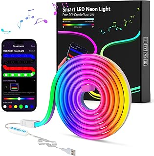 شريط مصابيح LED نيون 3.3 قدم/1 متر RGB من ميار جي بي دبليو، تحكم عبر التطبيق، مزامنة الموسيقى، شريط مصابيح نيون LED مرن تصميم يمكنك تركيبه بنفسك لغرفة النوم والمعيشة والالعاب والمطبخ والديكور الداخلي