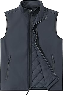 Outdoor Ventures Men's Softshell Vest with Puffer Lined Water-Repellent Windproof Vest Gilet Breathable Sleeveless Jacket for Cycling, Running, Hiking