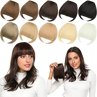 Yamel Bangs Hair Clip in Bangs Hair Extensions Synthetic Brownish Flat Bang with Temples Front Face Fringe Bangs Hair Pieces for Women