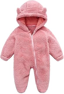 Geagodelia Toddler Infant Baby Boy Girl Romper Snowsuit Long Sleeve Bear Shaped Footies Hooded Button Up Full Length Plush Zipper Closure Winter Warm Fuzzy Fleece Jumpsuit