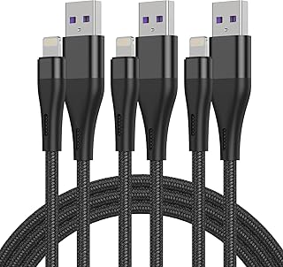 [معتمد من ابل] شاحن ايفون 6 اقدام/3 قطع من كيبل USB الى لايتنينج بطول 6 اقدام مضفر لاجهزة ايفون 11/11 برو/11ماكس/X/XS/XR/XS ماكس/8/7/6/5S/SE/ايباد ميني اير/اسود