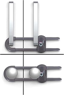 كيو تي بيبي - عبوة من 12 قطعة - اقفال خزانة واقية للاطفال قابلة للتعديل على شكل حرف U للادراج والثلاجة والخزانة، قفل خزانة حديث لحماية الاطفال مع ازرار قفل امان اضافية (رمادي ثاندر)