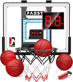 Basketball Hoop Set with Ball and Pump for Hanging Over the House, Mini Basketball Hoop Over the Door, Anti Bump Backboard and Mute Switch, Door Space Basketball Toy, Gift for 5-12 Old Boys