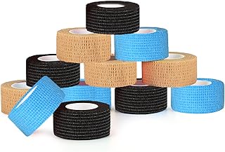 AMSGANK 12 Rolls of Self-Adhesive Bandage, 2.5 cm x 4.5 m, Non-Woven Self-Adhesive Bandage for Humans and Animals, Elastic Bandage, Fixation Bandage, Adhesive Bandage, Self-Adhesive for Sports, Pets