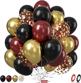 Black Red Gold Balloon,60 Pcs 12 Inches Metallic Gold Burgundy Confetti Balloons for Kids Magical Wizard Party Birthday Decorations Birthday Balloons Baby Shower Engagement Party Supplies