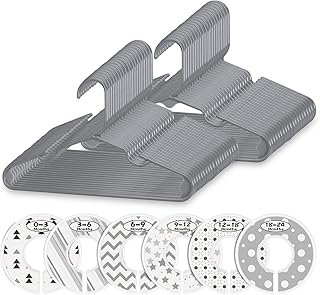 شماعات اطفال بلاستيكية من ميني بيبي 60 قطعة، شماعات ملابس رفيعة للغاية مضادة للانزلاق مع 6 فواصل ملابس لطيفة للاولاد والبنات، شماعات اطفال رمادية