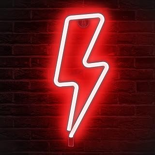 Lumoonosity Lightning Bolt Neon Signs ، مصباح LED يعمل بالطاقة USB مع مفتاح تشغيل - إيقاف ، لافتة نيون LED حمراء لتزيين الجدران ، لافتات LED معلقة ، أضواء نيون لغرفة ألعاب غرفة النوم