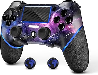 AceGamer Wireless Controller for PS4, gamepad compatible with PS4/Pro/Slim/PC game controller with turbo/back button/dual vibration/6-axis gyro sensor/touch panel（Galaxy）