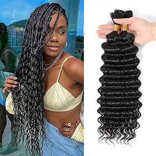 Flyroseing Human Braiding Hair,Deep Wave Human Hair Extensions For Braiding,No Weft Knotless Boho Braids Human Hair Extensions Goddess Braids Extensions Hair 2 Bundles 100g (18 Inch,Natural Black)