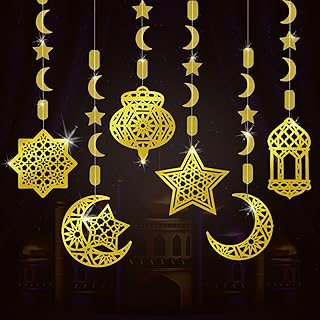 6 قطع زينة رمضان والعيد ونجوم وقمر وفانوس معلق من اهفي لايف (6، ديكور معلق للعيد)