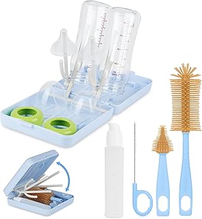 Baby Bottle Brush Set, 6-in-1 Baby Bottle Brush, BPA-Free, Suitable for Baby and Bottles, with Silicone Bottle Brush, Brushes, Straw Cleaner, Baby Bottles Drying Rack, Blue