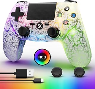 MUZELI Kabelloser Controller für PS4, LED Controller für PlayStation 4 mit einstellbarer RGB-Hintergrundbeleuchtung, 1000-mAh-Akku, 6-Achsen-Dual-Shock-Bewegungssensor, 3,5-mm-Kopfhöreranschluss